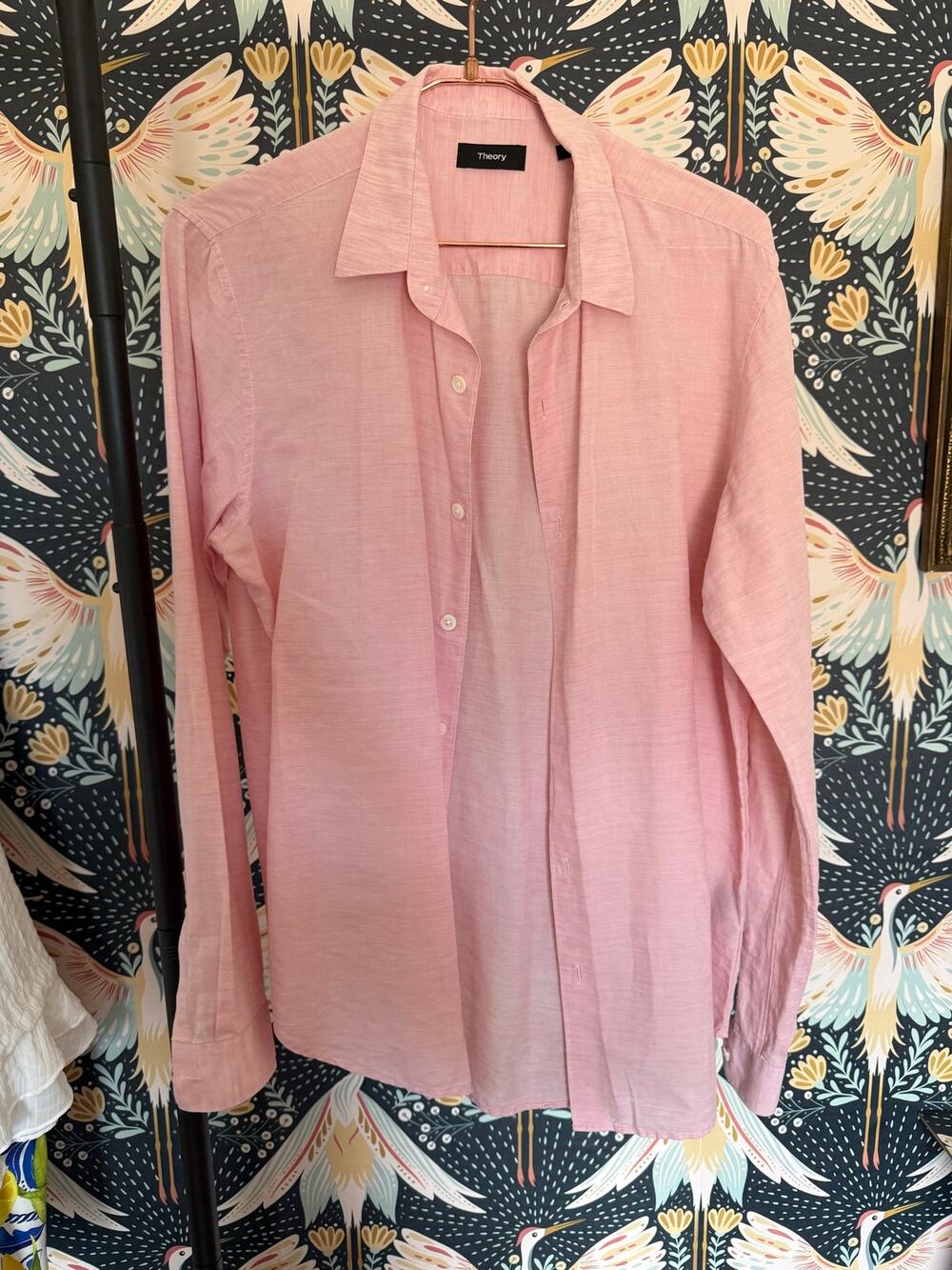 Theory pink linen/cotton button down